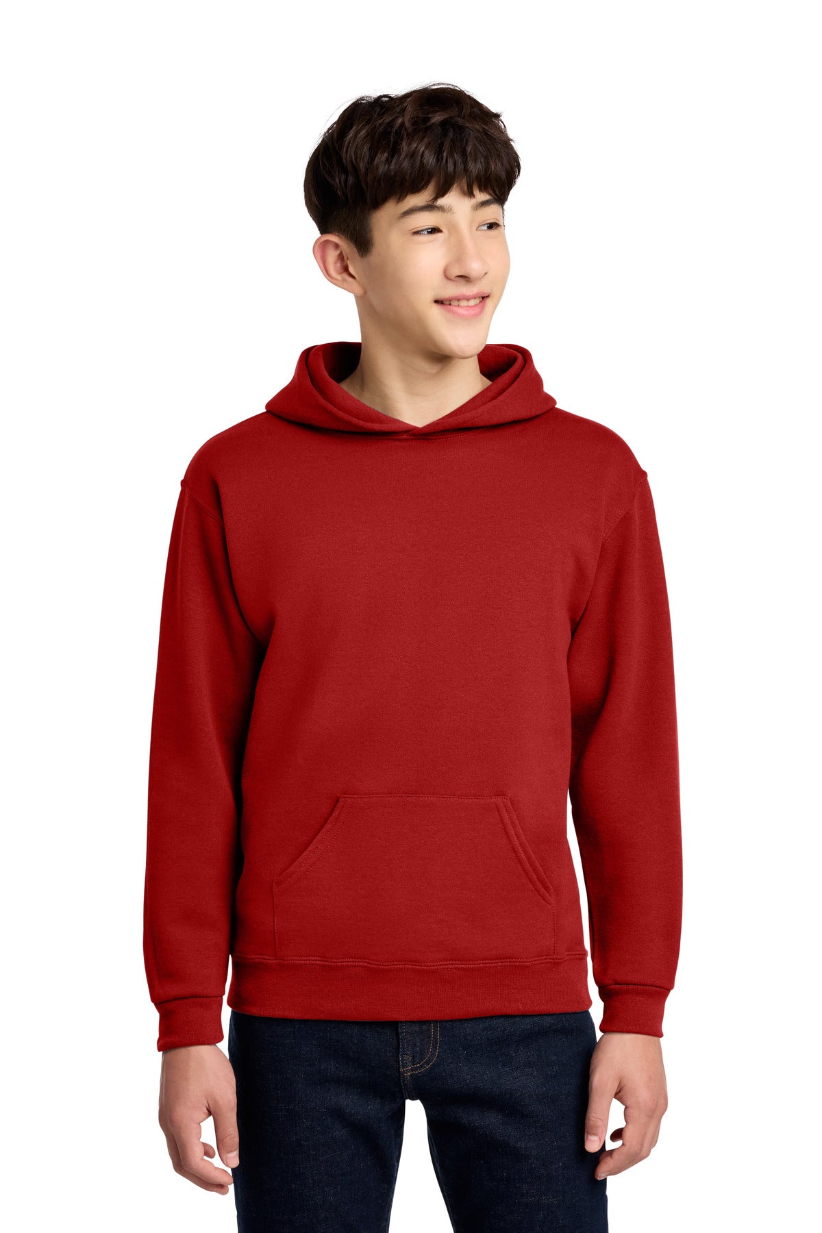 Front View of True Red Jerzees - Youth NuBlend Pullover Hooded Sweatshirt. 996Y plain