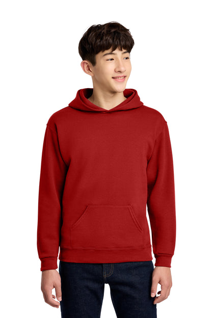 Front View of True Red Jerzees - Youth NuBlend Pullover Hooded Sweatshirt. 996Y plain