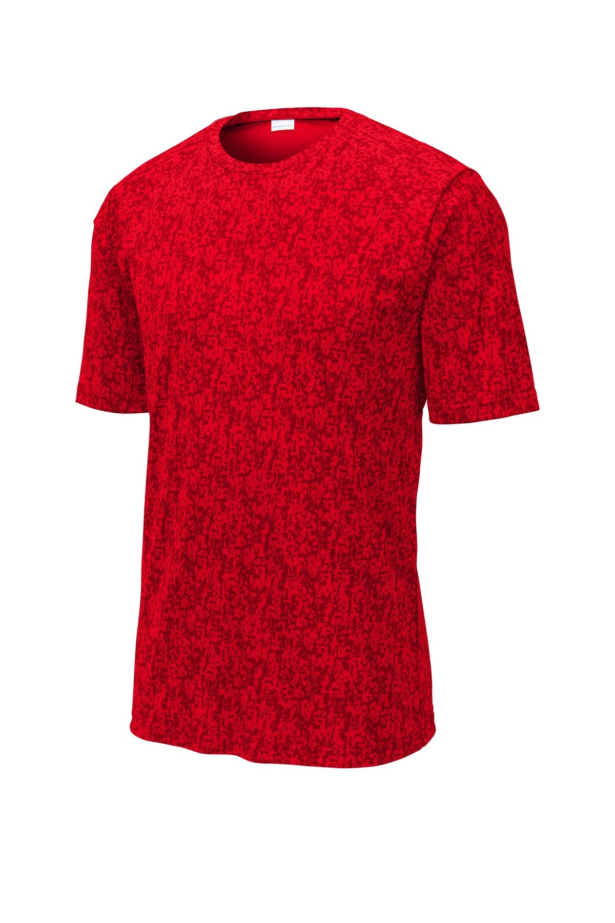 Front View of True Red Sport-Tek Digi Camo Tee. ST460 plain