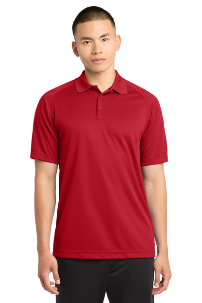 Front View of True Red Sport-Tek Dry Zone Raglan Polo. T475 plain