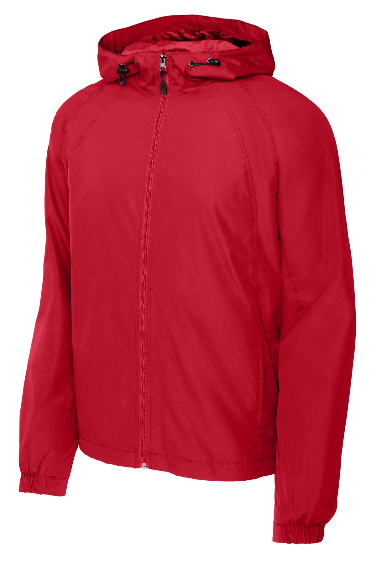 Front View of True Red Sport-Tek Hooded Raglan Jacket. JST73 plain