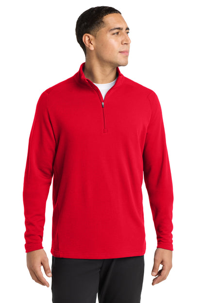 Front View of True Red Sport-Tek Lightweight French Terry 1/4-Zip Pullover. ST273 plain