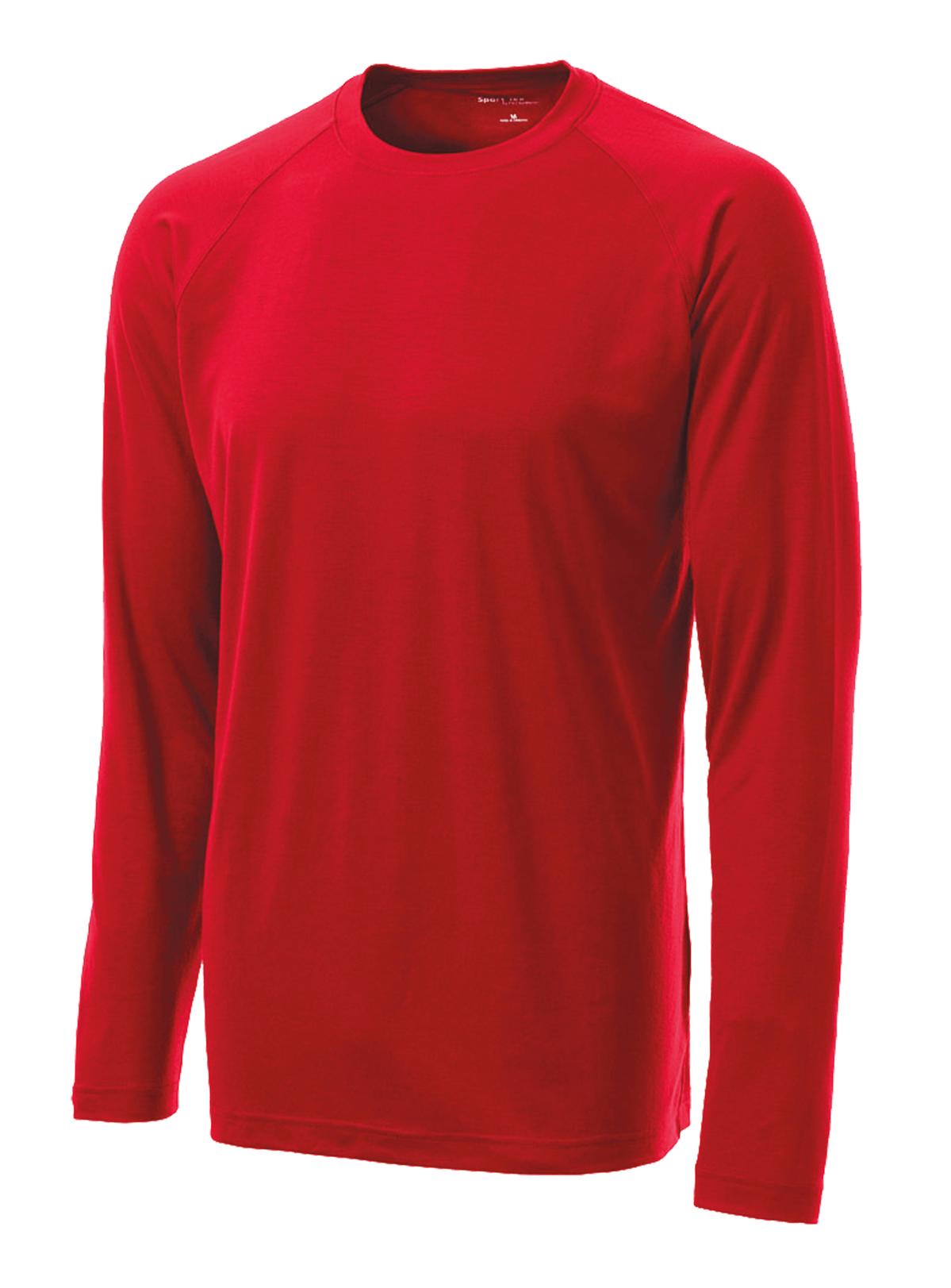 Front View of True Red Sport-Tek Long Sleeve Ultimate Performance Crew. ST700LS plain