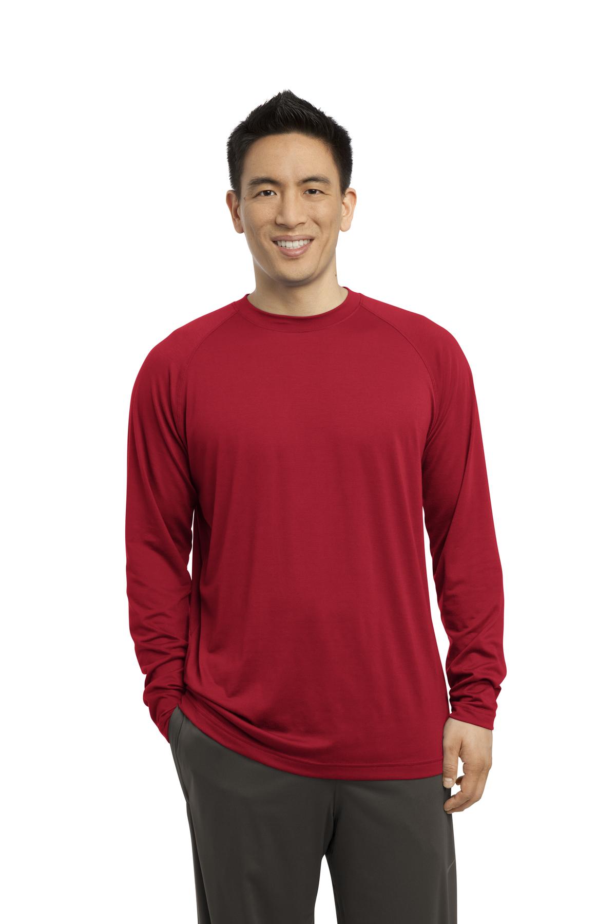 Front View of True Red Sport-Tek Long Sleeve Ultimate Performance Crew. ST700LS plain