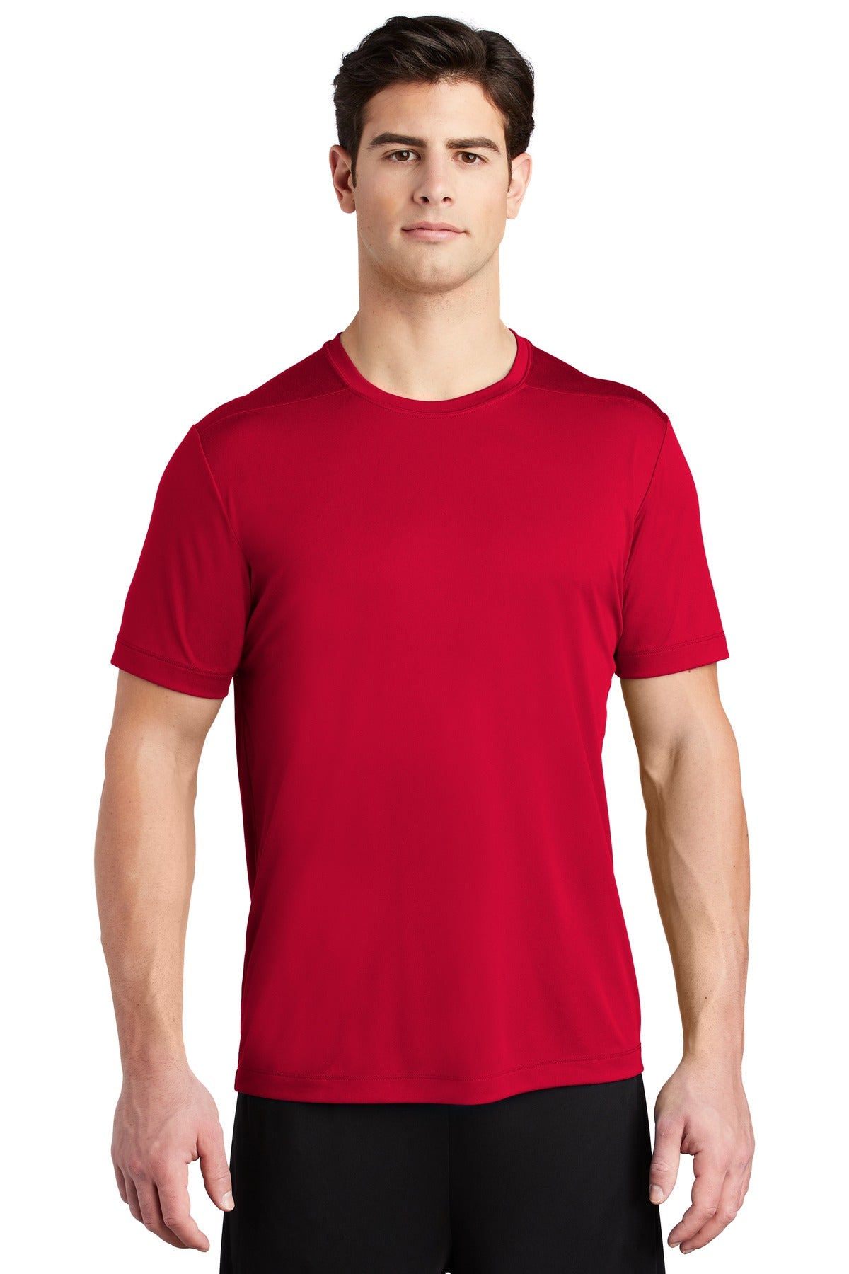 Front View of True Red Sport-Tek Posi-UV Pro Tee. ST420 plain
