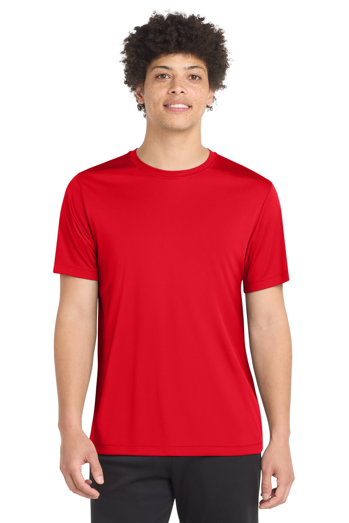 Front View of True Red Sport-Tek Posi-UV Pro Tee. ST420 plain