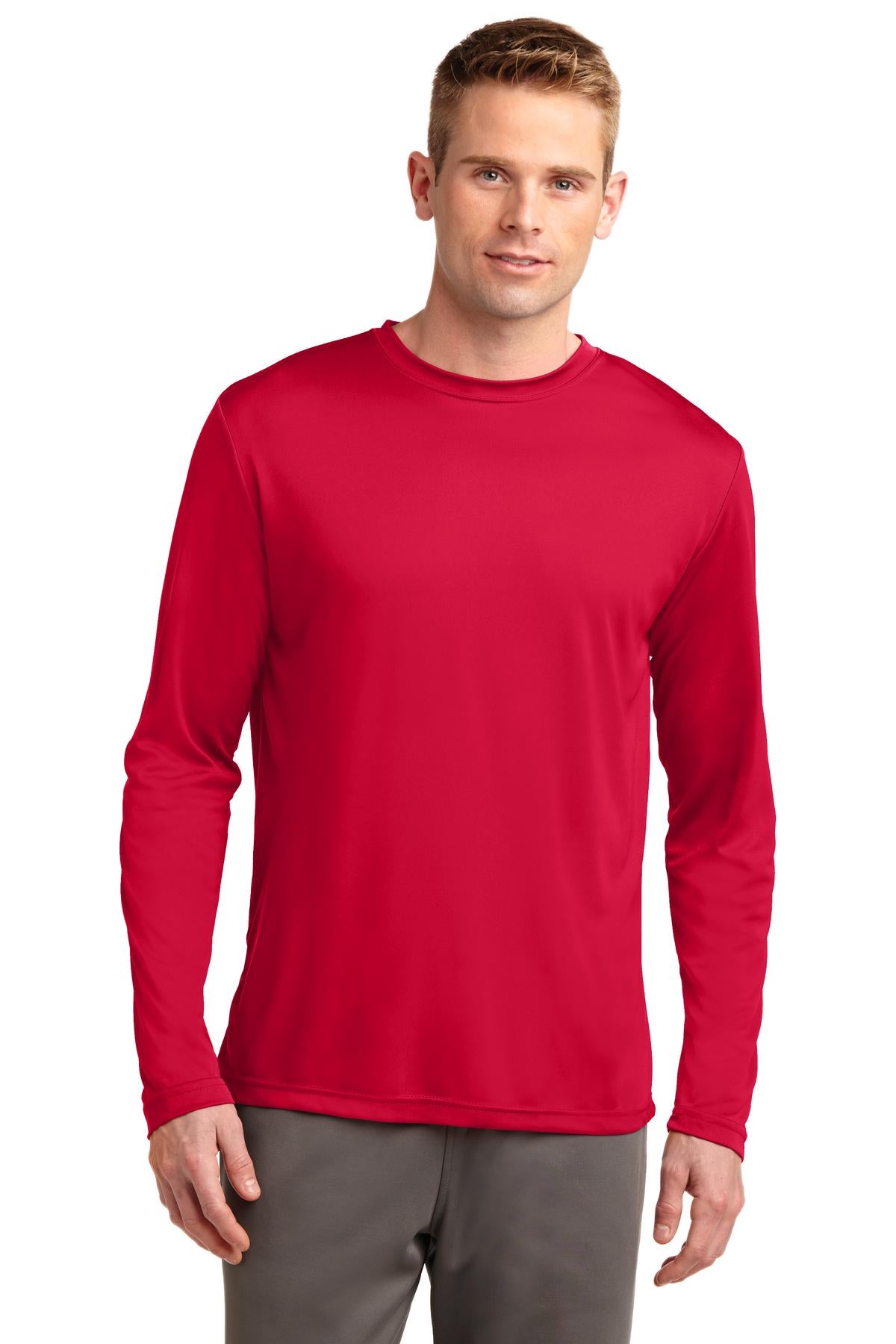 Front View of True Red Sport-Tek Tall Long Sleeve PosiCharge Competitor Tee. TST350LS plain