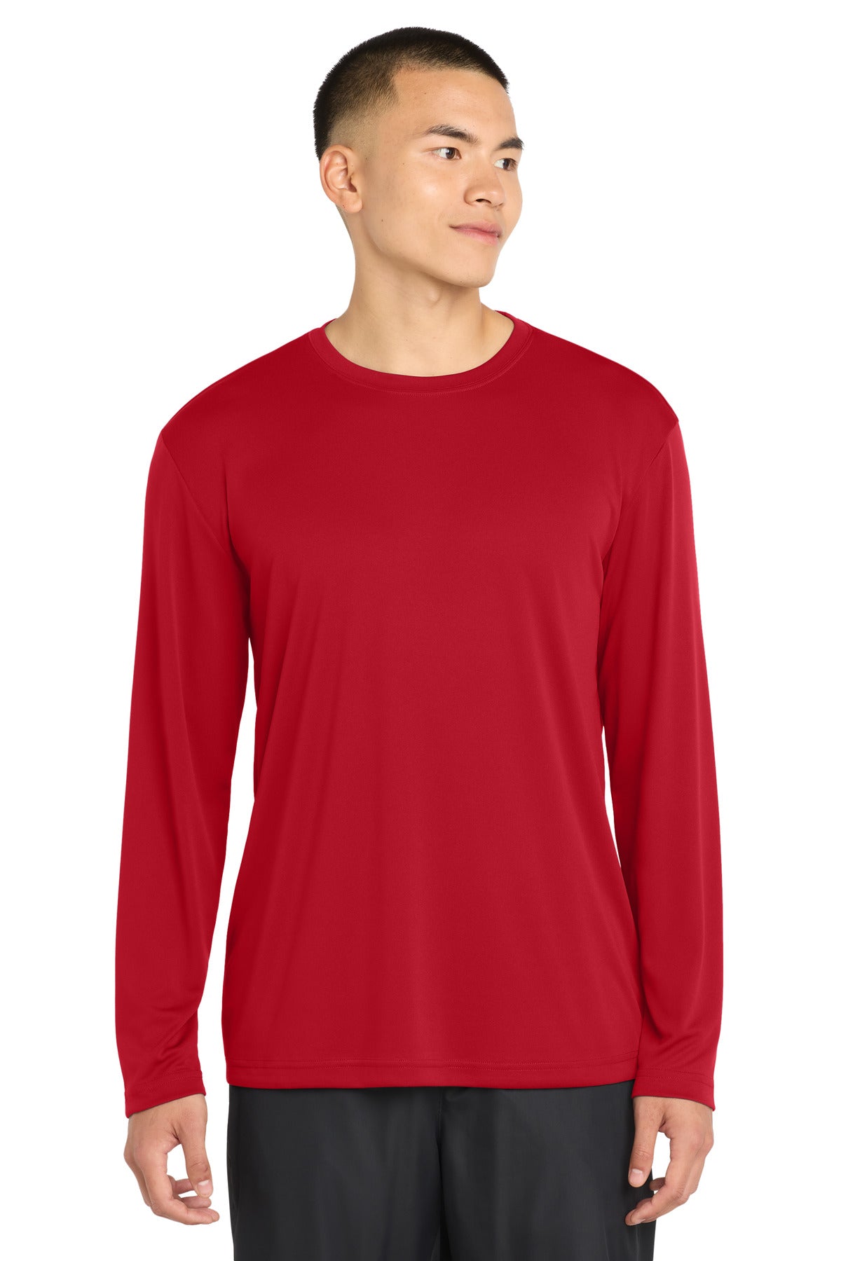 Front View of True Red Sport-Tek Tall Long Sleeve PosiCharge Competitor Tee. TST350LS plain
