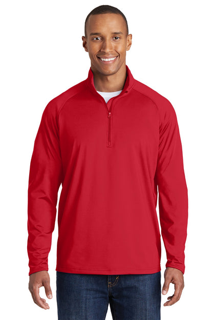Front View of True Red Sport-Tek Tall Sport-Wick Stretch 1/4-Zip Pullover. TST850 plain