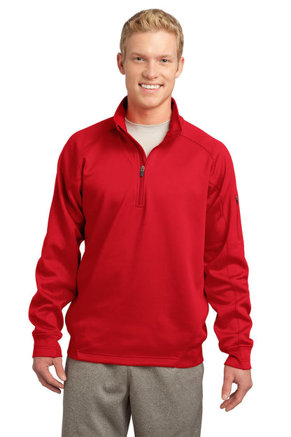 Front View of True Red Sport-Tek Tech Fleece 1/4-Zip Pullover. F247 plain