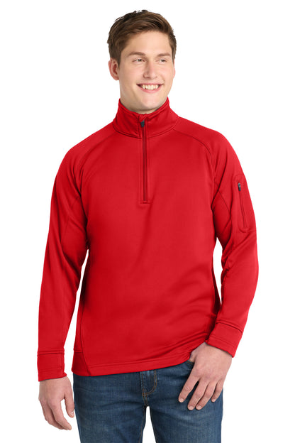 Front View of True Red Sport-Tek Tech Fleece 1/4-Zip Pullover. F247 plain