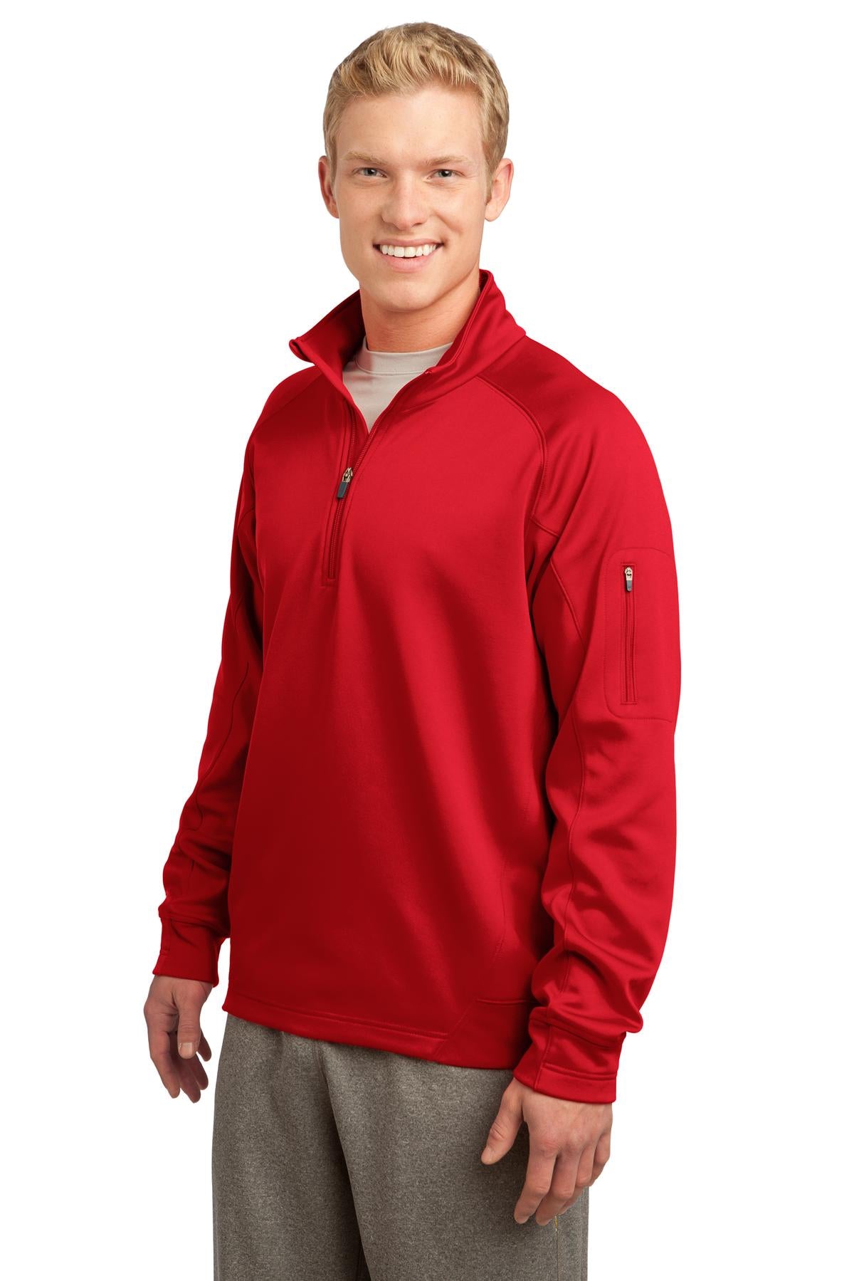 Front View of True Red Sport-Tek Tech Fleece 1/4-Zip Pullover. F247 plain