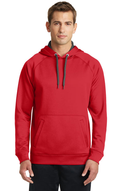 Front View of True Red Sport-Tek Tech Fleece Hooded Sweatshirt. ST250 plain