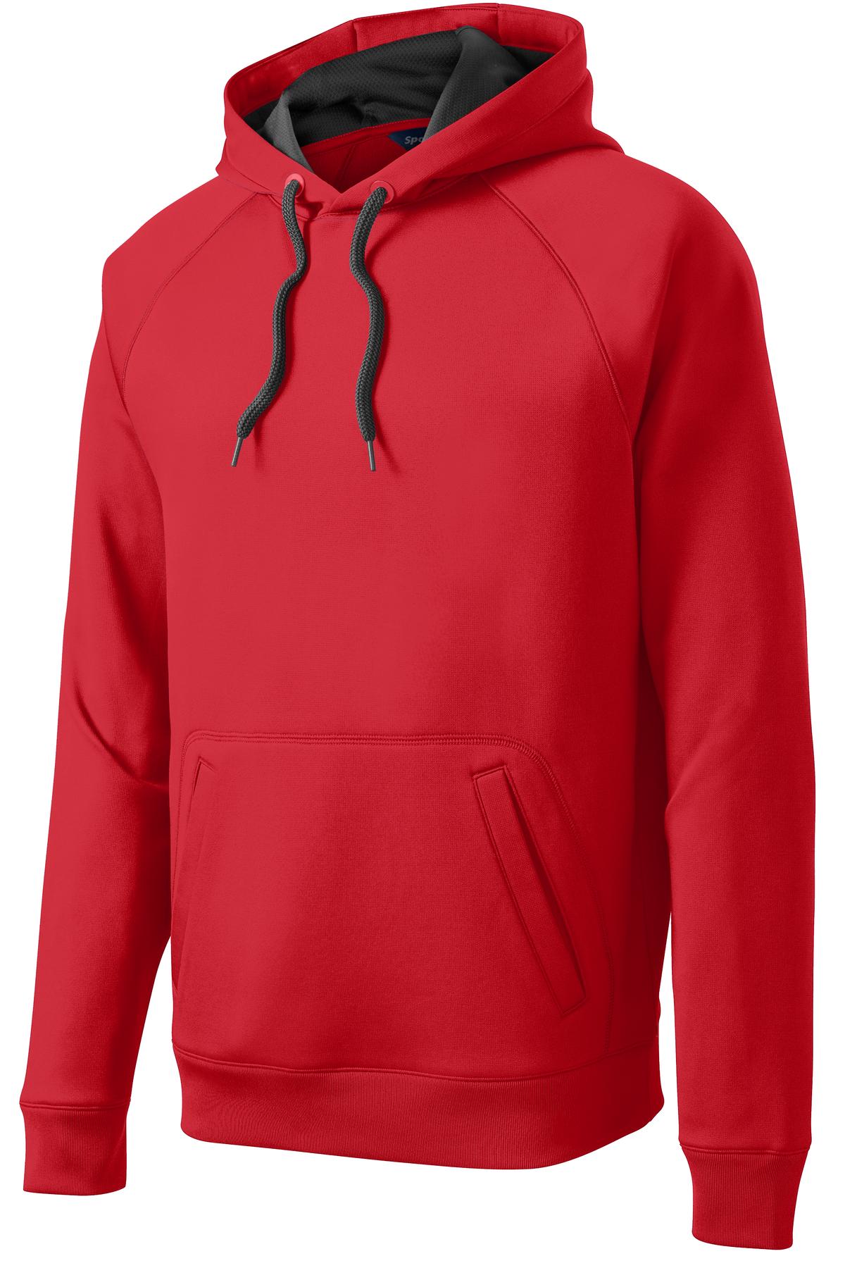 Front View of True Red Sport-Tek Tech Fleece Hooded Sweatshirt. ST250 plain