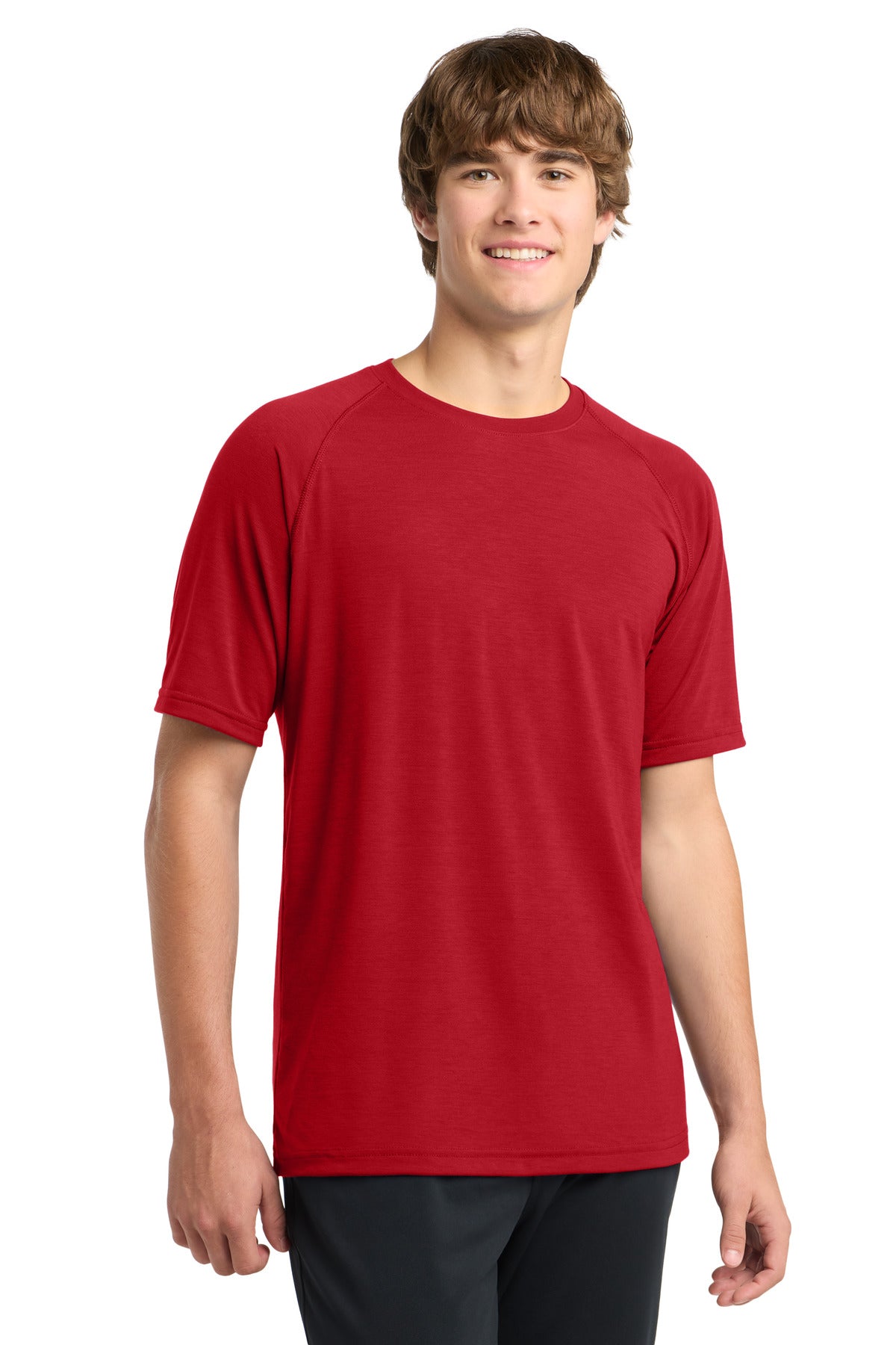 Front View of True Red Sport-Tek Ultimate Performance Crew. ST700 plain