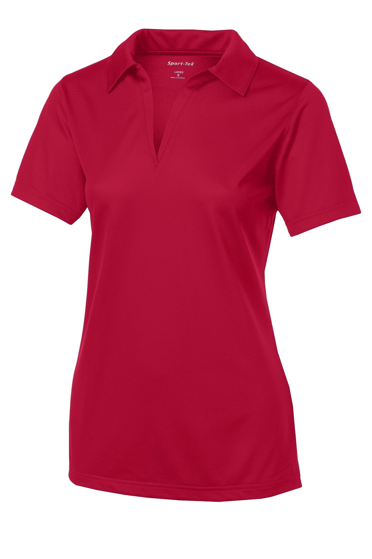 Front View of True Red Sport-Tek Women's PosiCharge Active Textured Polo. LST690 plain
