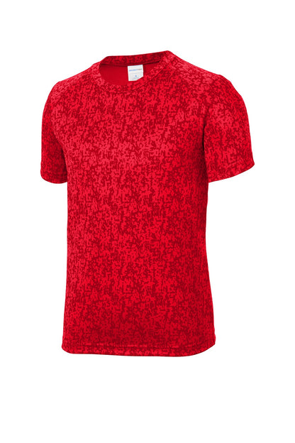 Front View of True Red Sport-Tek Youth Digi Camo Tee. YST460 plain