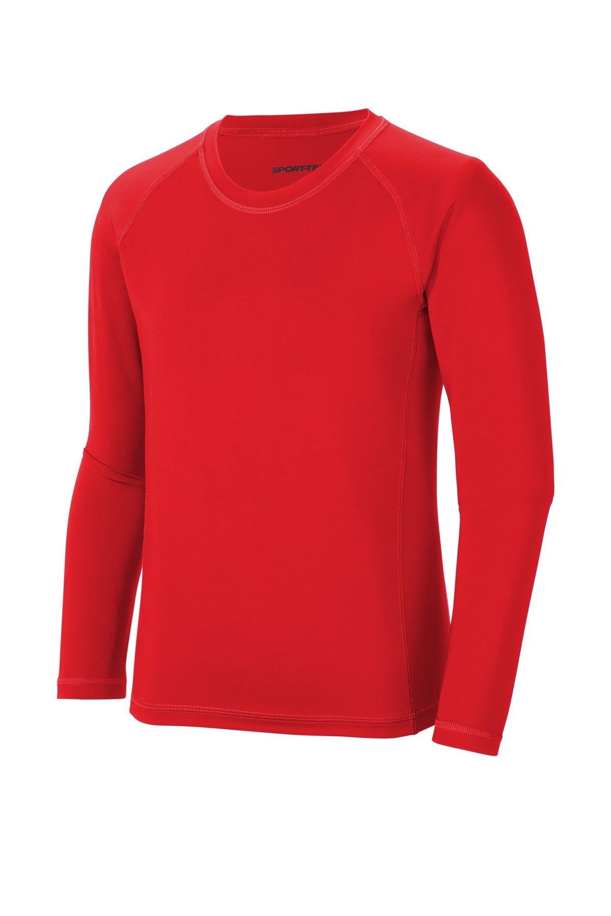 Front View of True Red Sport-Tek Youth Long Sleeve Rashguard Tee. YST470LS plain