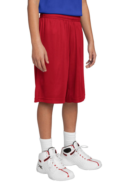Front View of True Red Sport-Tek Youth PosiCharge Competitor Short. YST355 plain