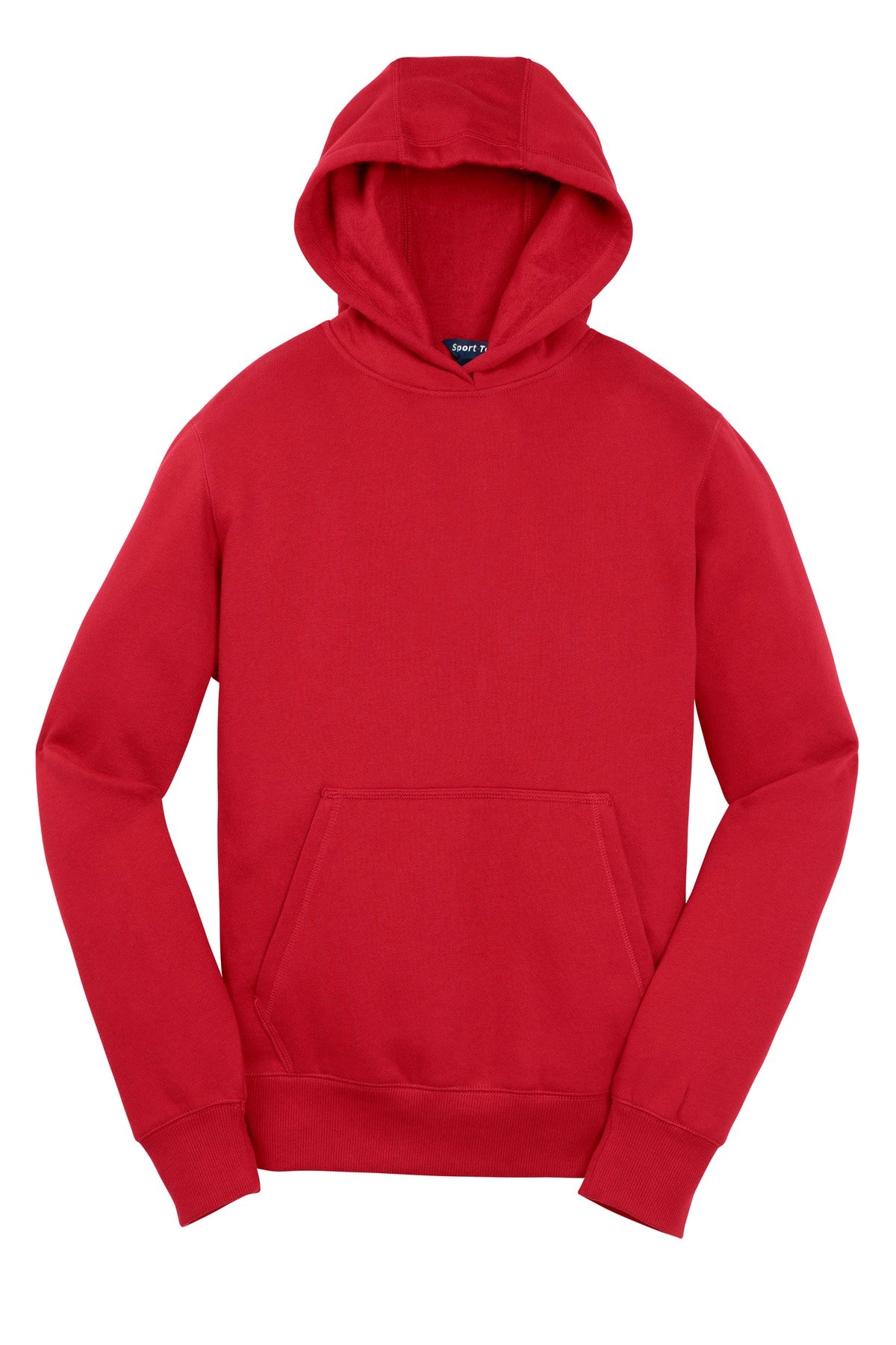 Front View of True Red Sport-Tek Youth Pullover Hooded Sweatshirt. YST254 plain
