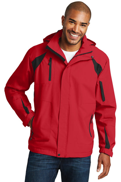 Front View of True Red/Black Port Authority All-Season II Jacket. J304 plain