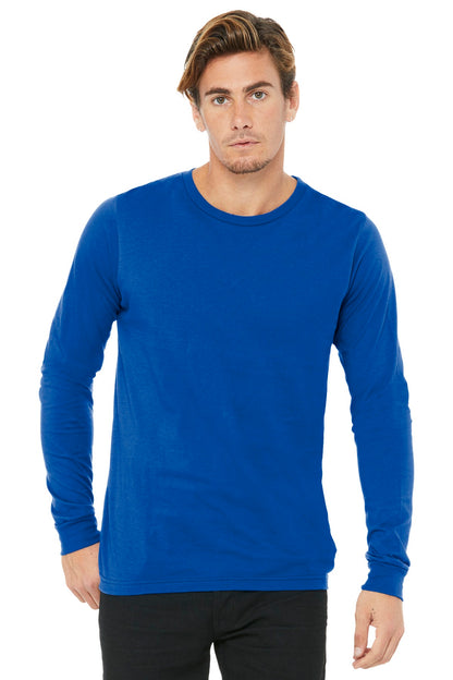 Front View of True Royal BELLA+CANVAS Unisex Jersey Long Sleeve Tee. BC3501 plain
