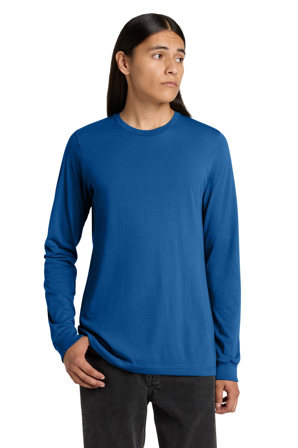 Front View of True Royal BELLA+CANVAS Unisex Jersey Long Sleeve Tee. BC3501 plain