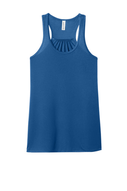 Front View of True Royal BELLA+CANVAS Women's Flowy Racerback Tank. BC8800 plain