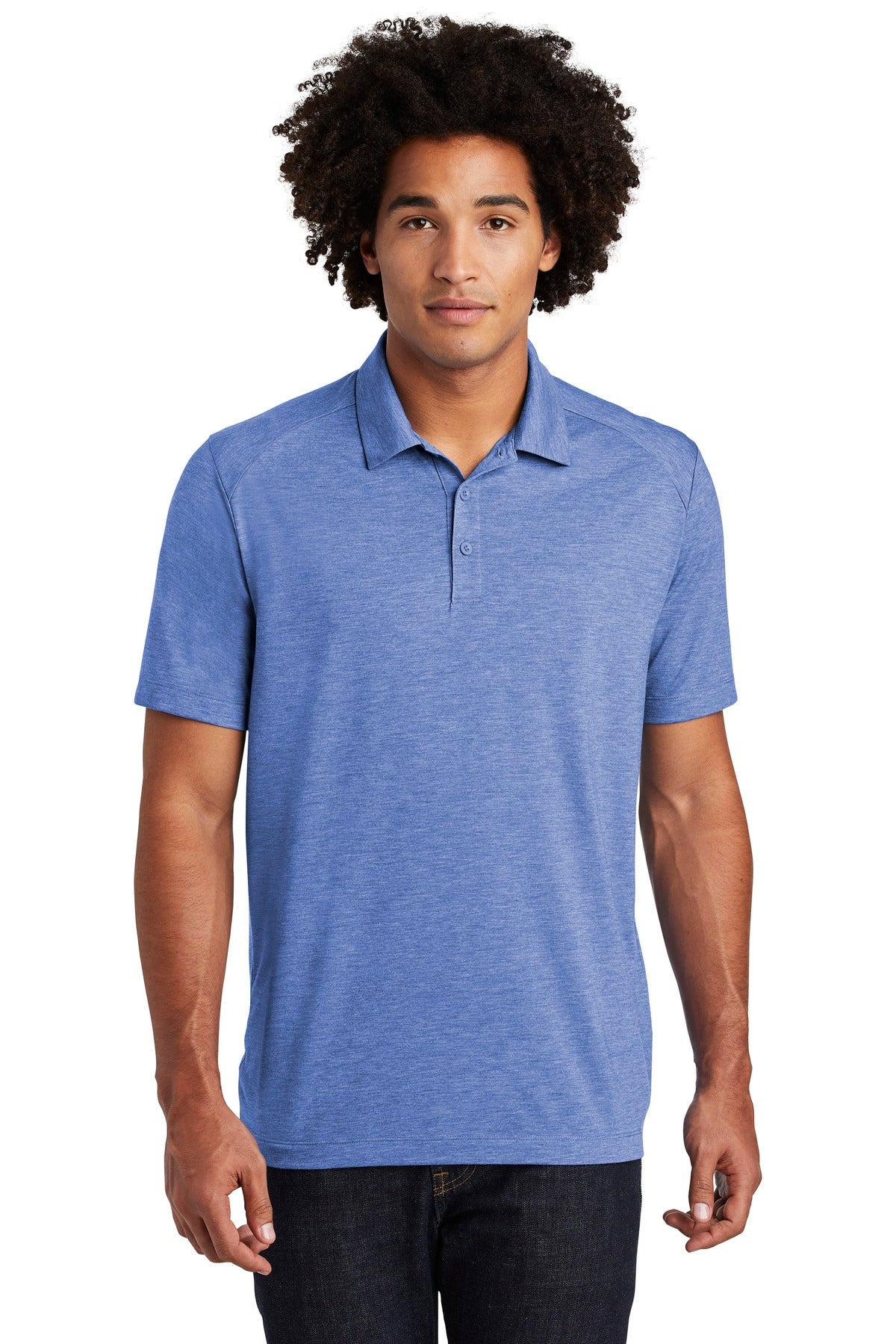 Front View of True Royal Hth Sport-Tek PosiCharge Tri-Blend Wicking Polo. ST405 plain