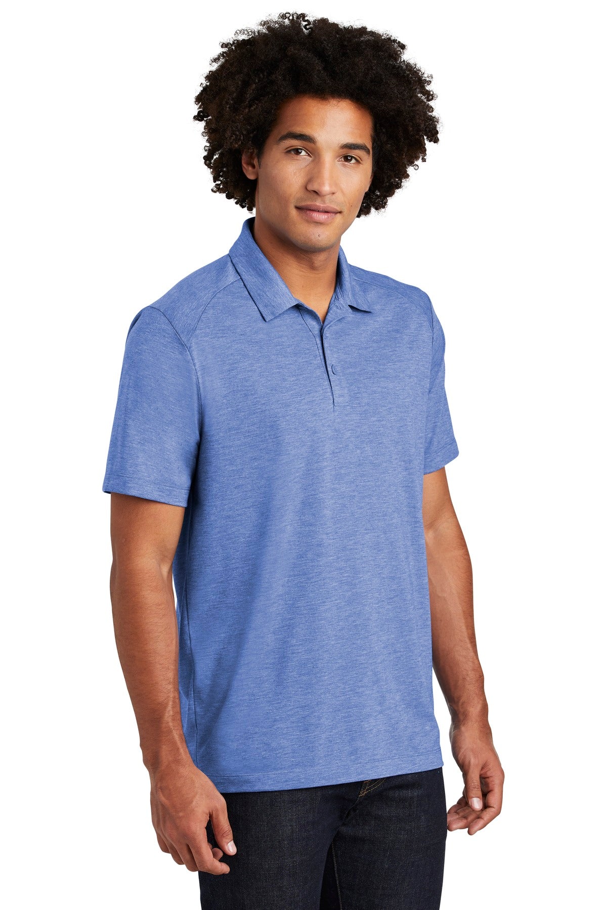 Front View of True Royal Hth Sport-Tek PosiCharge Tri-Blend Wicking Polo. ST405 plain