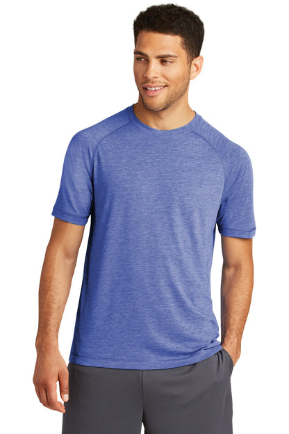 Front View of True Royal Hth Sport-Tek PosiCharge Tri-Blend Wicking Raglan Tee. ST400 plain