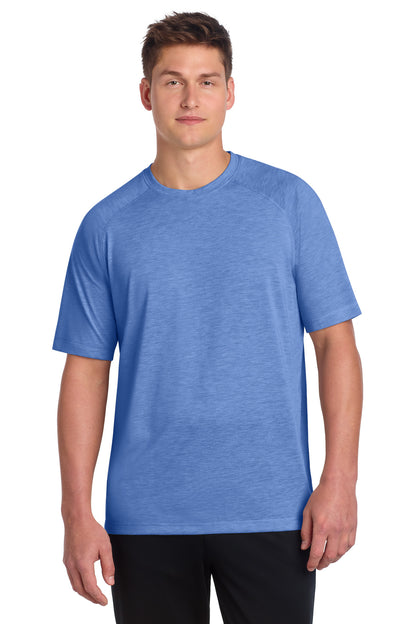 Front View of True Royal Hth Sport-Tek PosiCharge Tri-Blend Wicking Raglan Tee. ST400 plain