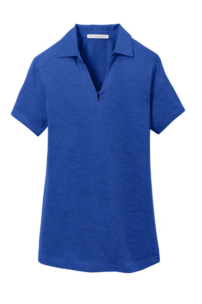 Front View of True Royal Port Authority Women's Digi Heather Performance Polo. L574 plain