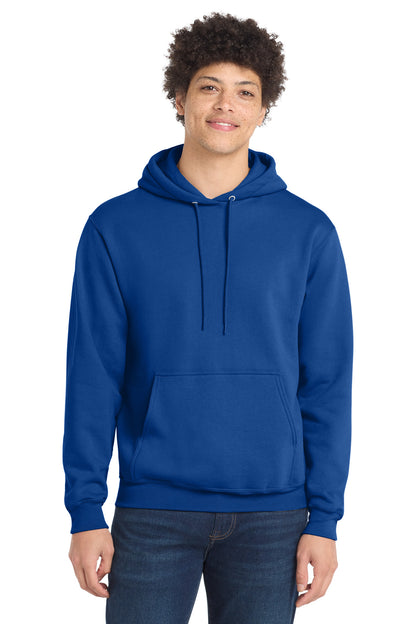 Front View of True Royal Port & Co Core Fleece Pullover Hooded Sweatshirt. PC78H plain