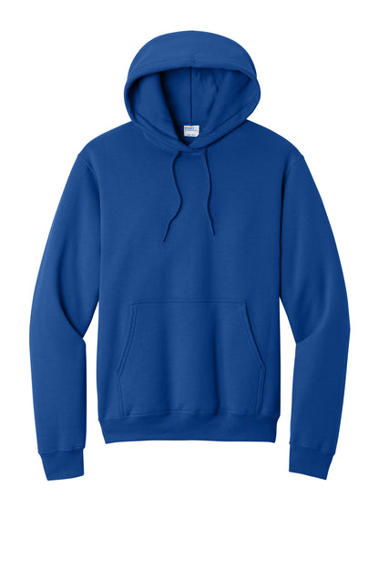 Front View of True Royal Port & Co Core Fleece Pullover Hooded Sweatshirt. PC78H plain
