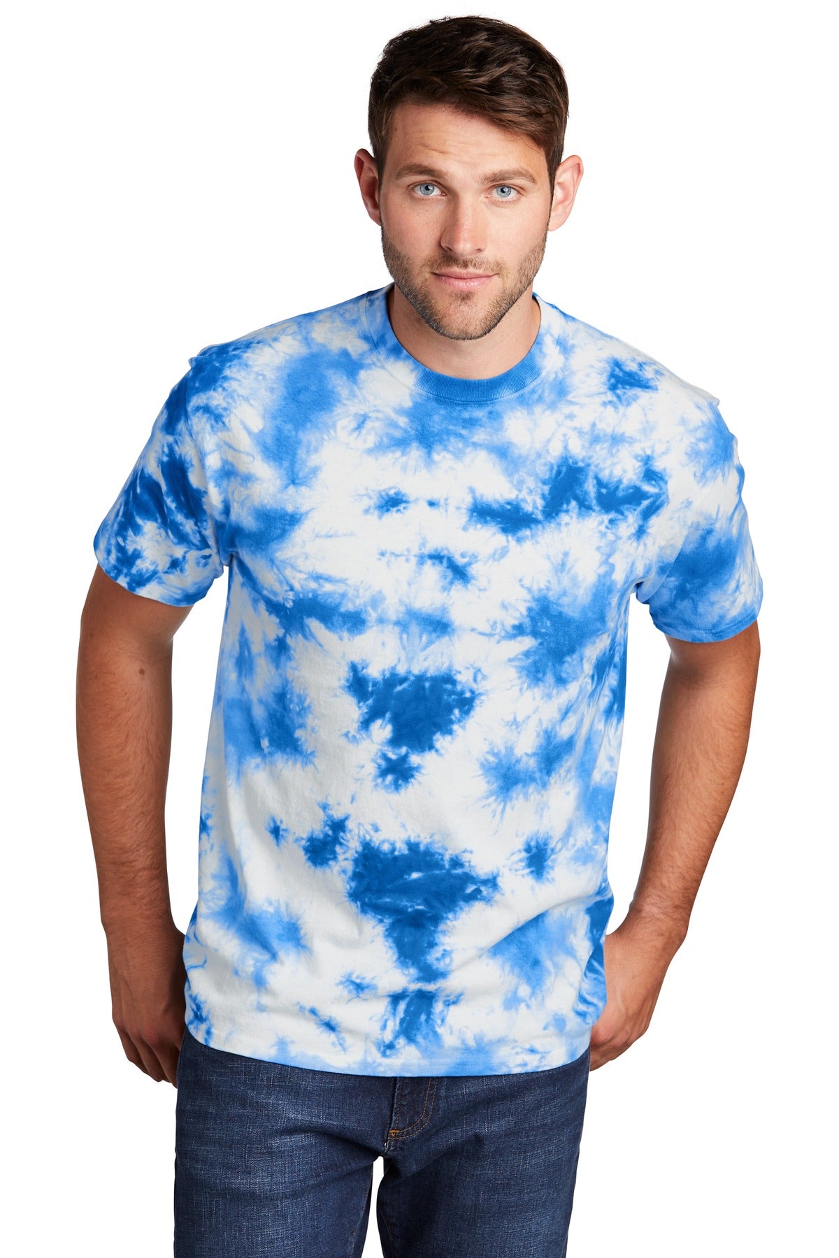 Front View of True Royal Port & Co Crystal Tie-Dye Tee PC145 plain