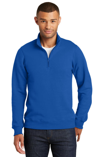 Front View of True Royal Port & Co Fan Favorite Fleece 1/4-Zip Pullover Sweatshirt. PC850Q plain