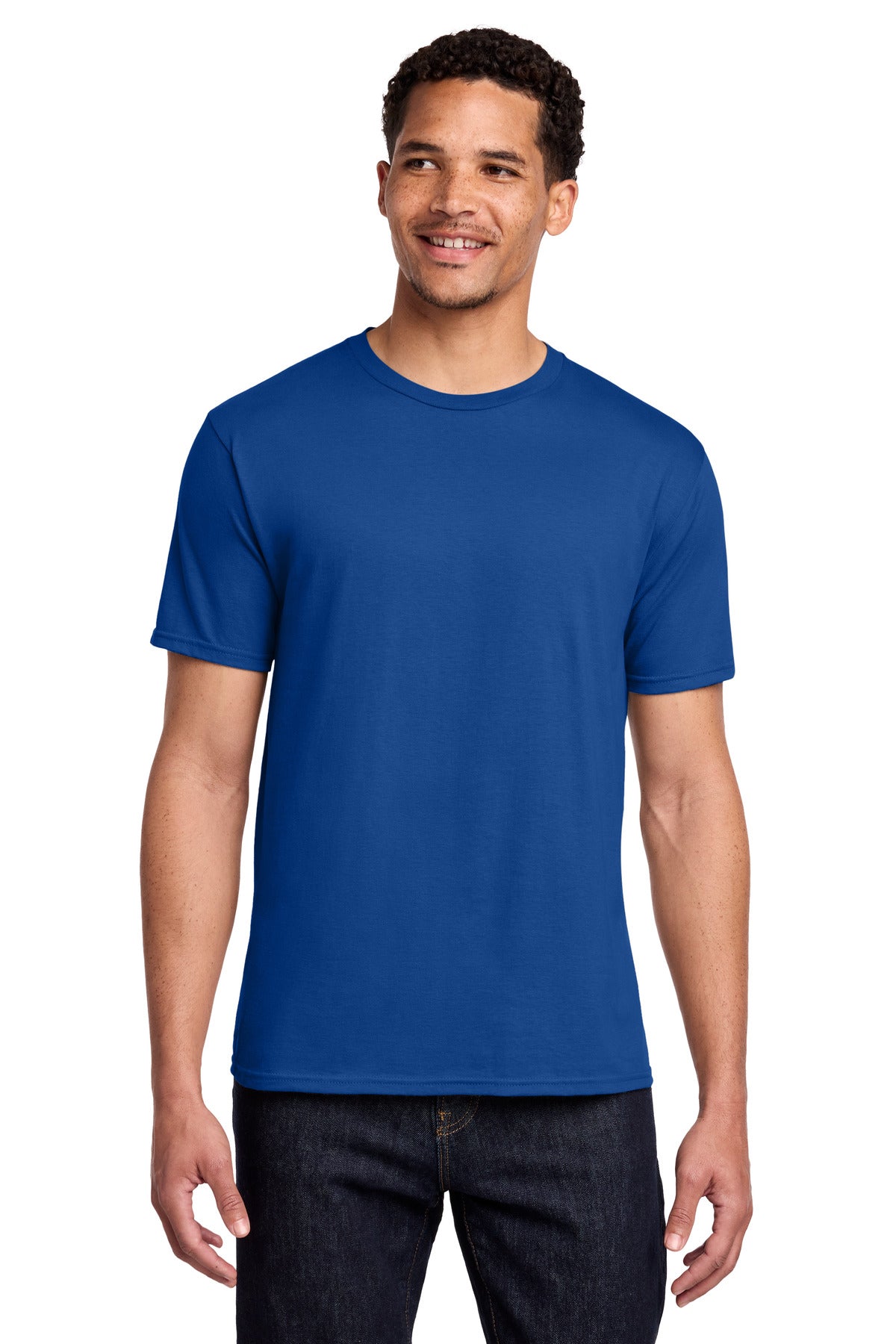Front View of True Royal Port & Co Fan Favorite Tee. PC450 plain