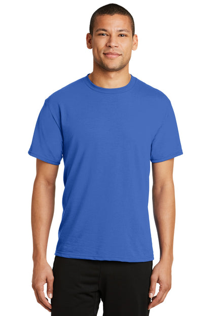 Front View of True Royal Port & Co Performance Blend Tee. PC381 plain