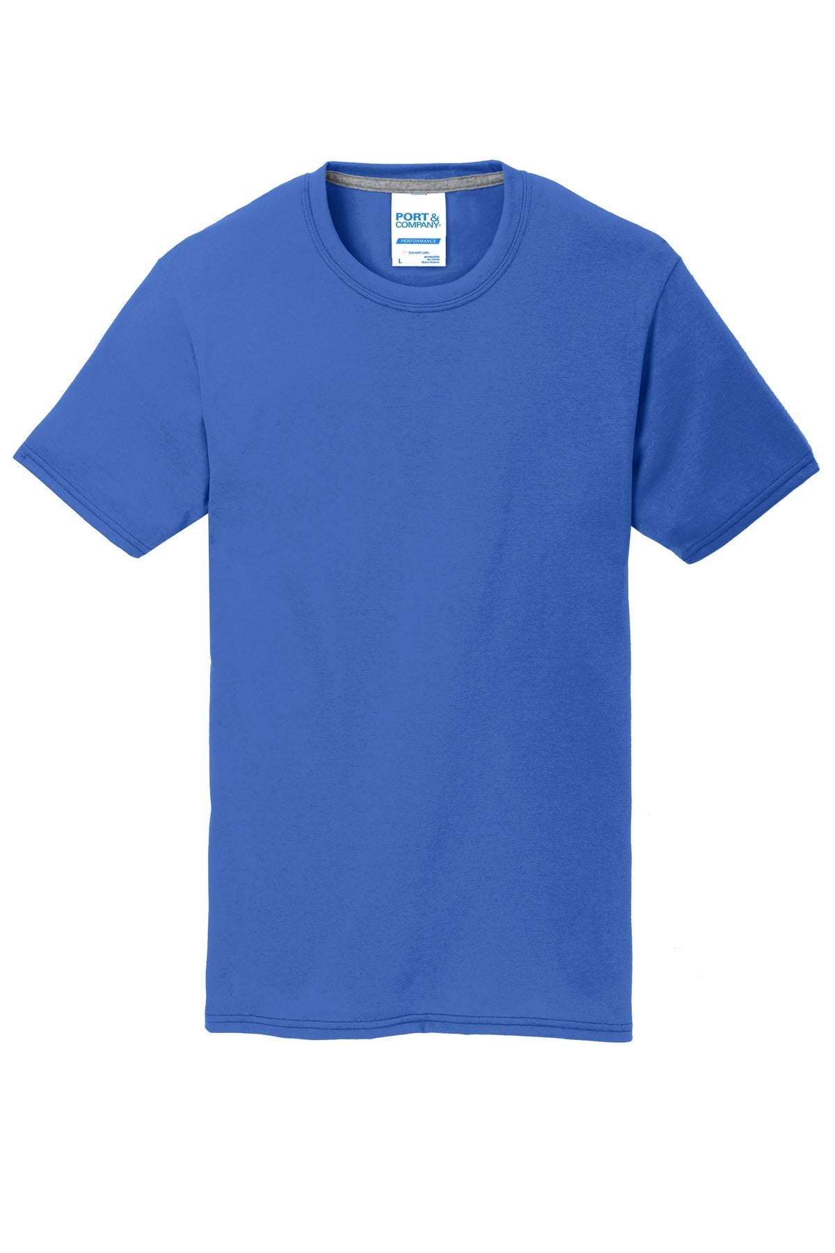 Front View of True Royal Port & Co Performance Blend Tee. PC381 plain