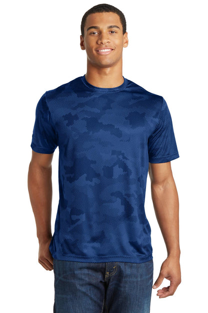 Front View of True Royal Sport-Tek CamoHex Tee. ST370 plain