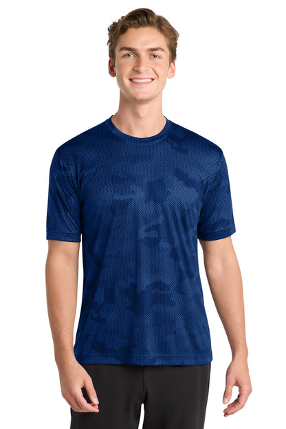 Front View of True Royal Sport-Tek CamoHex Tee. ST370 plain
