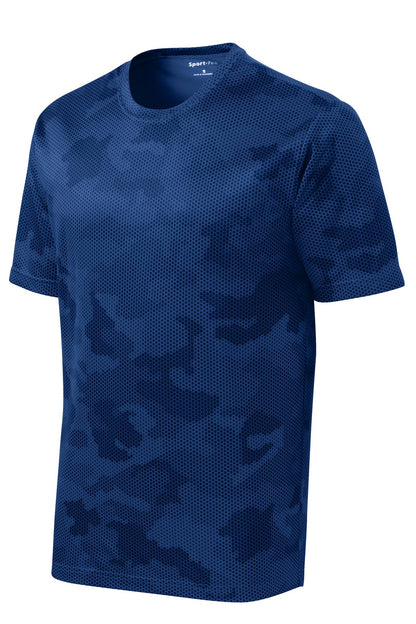 Front View of True Royal Sport-Tek CamoHex Tee. ST370 plain