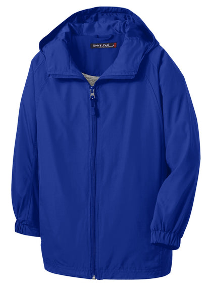 Front View of True Royal Sport-Tek Hooded Raglan Jacket. JST73 plain