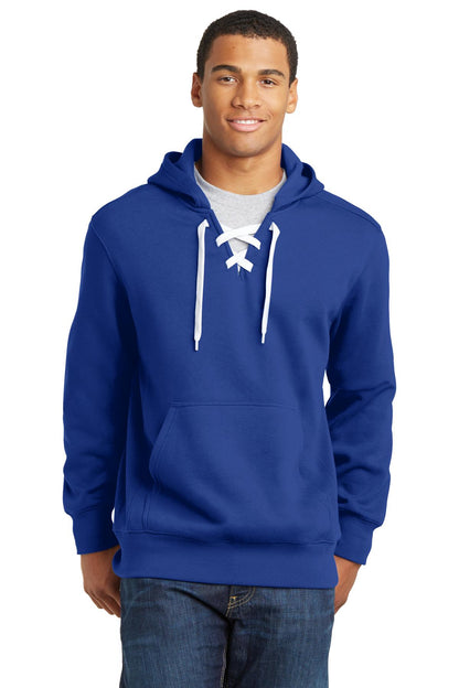 Front View of True Royal Sport-Tek Lace Up Pullover Hooded Sweatshirt. ST271 plain