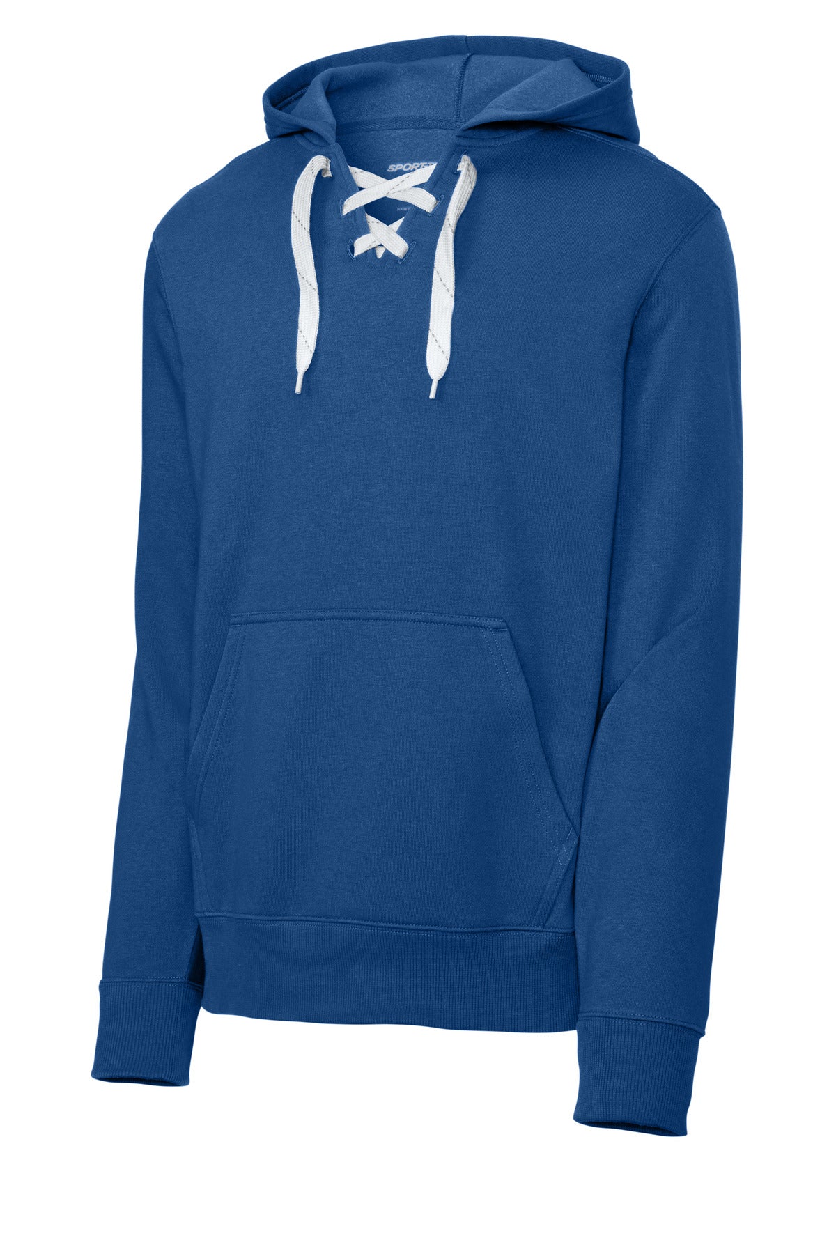 Front View of True Royal Sport-Tek Lace Up Pullover Hooded Sweatshirt. ST271 plain