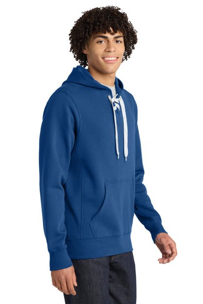 Front View of True Royal Sport-Tek Lace Up Pullover Hooded Sweatshirt. ST271 plain
