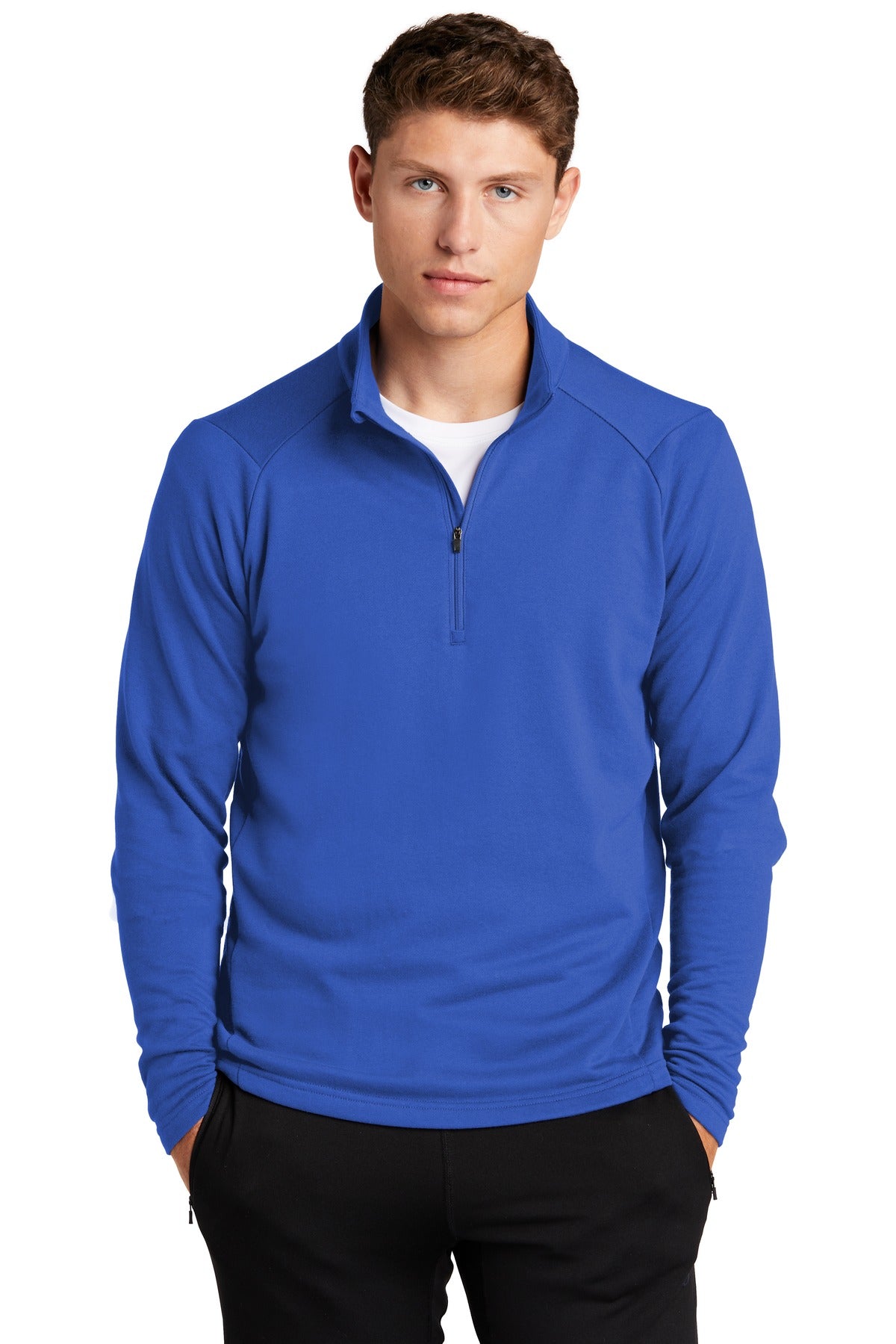 Front View of True Royal Sport-Tek Lightweight French Terry 1/4-Zip Pullover. ST273 plain