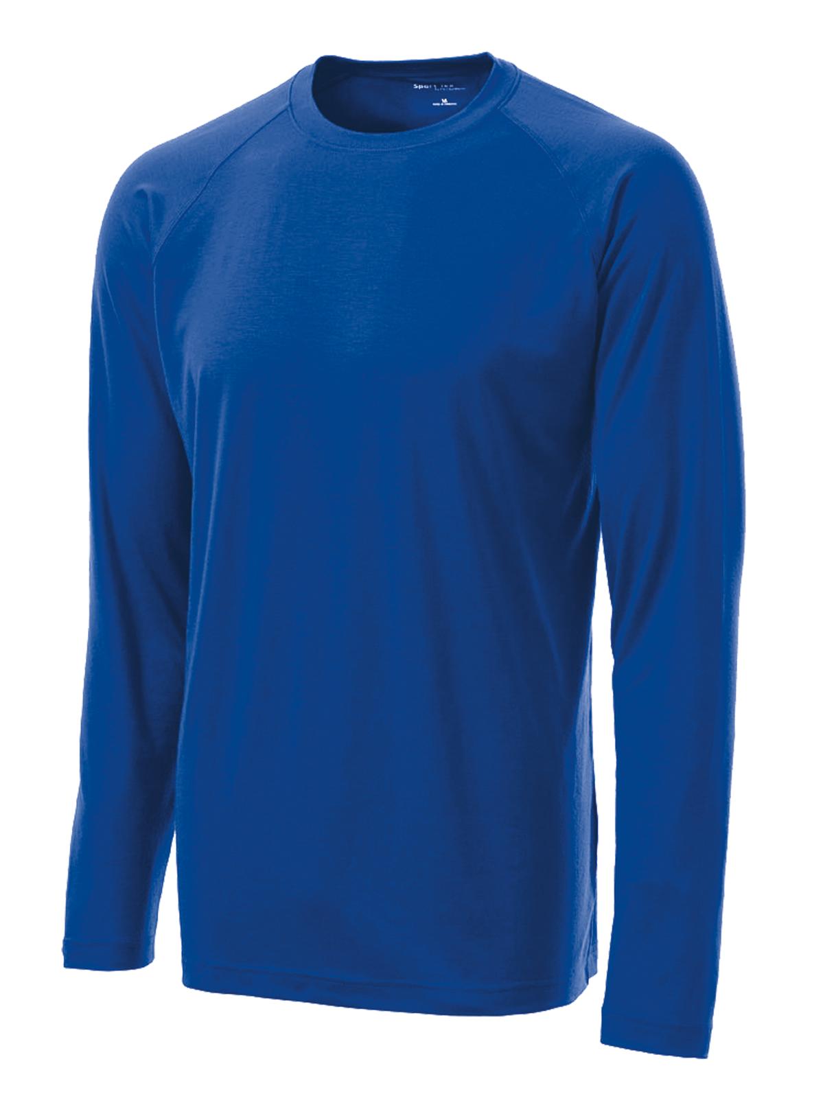 Front View of True Royal Sport-Tek Long Sleeve Ultimate Performance Crew. ST700LS plain