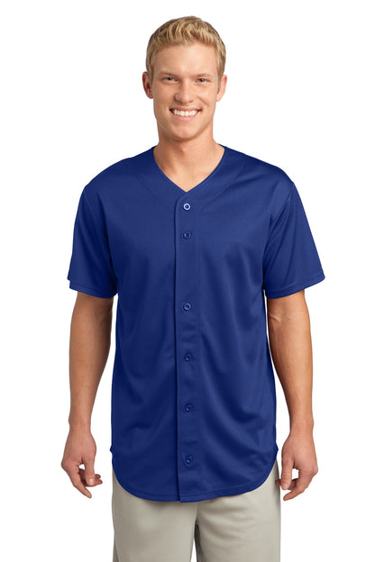Front View of True Royal Sport-Tek PosiCharge Tough Mesh Full-Button Jersey. ST220 plain